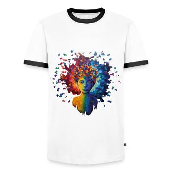 Colorful autism design a sign of diversity - Men's Ringer Shirt - white/black - Front - AI Model Female 172 light (172cm) & AI Model Male 178 dark (178cm)