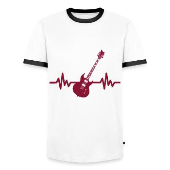 Herzschlag Gitarre - Rock 'n' Roll Punk Band Metal - Männer Kontrast-T-Shirt - Weiß/Schwarz - Vorne - AI Model Female 172 light (172cm) & AI Model Male 178 dark (178cm)