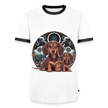 Teckel Chiens Chiens Animaux Enfants Teckel - T-shirt contrasté Homme - blanc/noir - Devant - AI Model Female 172 light (172cm) & AI Model Male 178 dark (178cm)