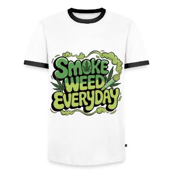 Stoner T-Shirt Hemp & Humor - Smoke Weed Everyday - Men's Ringer Shirt - white/black - Front - AI Model Female 172 light (172cm) & AI Model Male 178 dark (178cm)