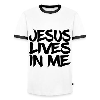 Jesus lebt in mir - Männer Kontrast-T-Shirt - Weiß/Schwarz - Vorne - AI Model Female 172 light (172cm) & AI Model Male 178 dark (178cm)