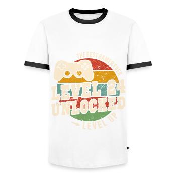 Stufe 24 freigeschaltet – 24. Jahrestag - Männer Kontrast-T-Shirt - Weiß/Schwarz - Vorne - AI Model Female 172 light (172cm) & AI Model Male 178 dark (178cm)