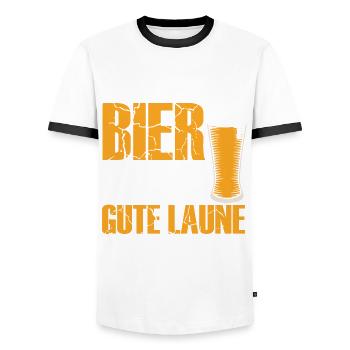 Bier bringt gute Laune, Humor, Spaß, Fun, Genuss, - Männer Kontrast-T-Shirt - Weiß/Schwarz - Vorne - AI Model Female 172 light (172cm) & AI Model Male 178 dark (178cm)