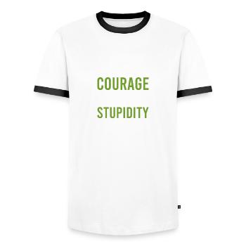 Courage Stupidity Courage and Stupid Gift - Men's Ringer Shirt - white/black - Front - AI Model Female 172 light (172cm) & AI Model Male 178 dark (178cm)