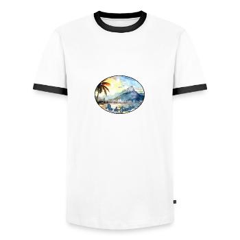 Rio de Janeiro Logo (watercolor) - Men's Ringer Shirt - white/black - Front - AI Model Female 172 light (172cm) & AI Model Male 178 dark (178cm)