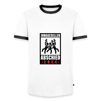 Bachelor Party 2024 Bachelor Party - Men's Ringer Shirt - white/black - Front - AI Model Female 172 light (172cm) & AI Model Male 178 dark (178cm)