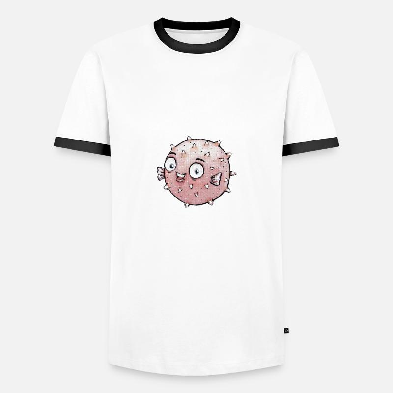 Aquarell Kugelfisch Comic - Männer Kontrast-T-Shirt - Weiß/Schwarz