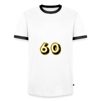 60. 60 ANS. 60e ANNIVERSAIRE. ANNIVERSAIRE 60 ANS. - T-shirt contrasté Homme - blanc/noir - Devant - AI Model Female 172 light (172cm) & AI Model Male 178 dark (178cm)
