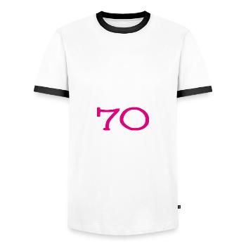 70. 70 YEARS. 70TH ANNIVERSARY. 70TH ANNIVERSARY. - Men's Ringer Shirt - white/black - Front - AI Model Female 172 light (172cm) & AI Model Male 178 dark (178cm)
