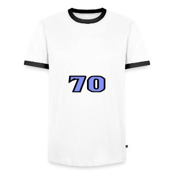 70. 70 YEARS. 70TH ANNIVERSARY. 70TH ANNIVERSARY. - Men's Ringer Shirt - white/black - Front - AI Model Female 172 light (172cm) & AI Model Male 178 dark (178cm)