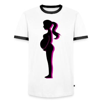 Femme Grossesse Bébé - T-shirt contrasté Homme - blanc/noir - Devant - AI Model Female 172 light (172cm) & AI Model Male 178 dark (178cm)