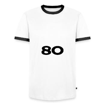 80. 80 ANS. 80e ANNIVERSAIRE. ANNIVERSAIRE 80 ANS. - T-shirt contrasté Homme - blanc/noir - Devant - AI Model Female 172 light (172cm) & AI Model Male 178 dark (178cm)