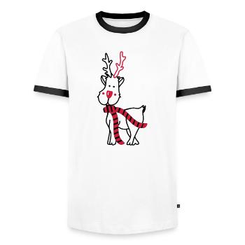 Rentier mit Schal - Männer Kontrast-T-Shirt - Weiß/Schwarz - Vorne - AI Model Female 172 light (172cm) & AI Model Male 178 dark (178cm)
