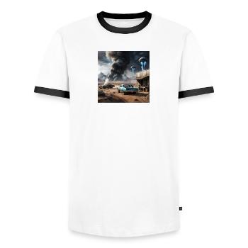 UFO über Wüstenstaub - Männer Kontrast-T-Shirt - Weiß/Schwarz - Vorne - AI Model Female 172 light (172cm) & AI Model Male 178 dark (178cm)