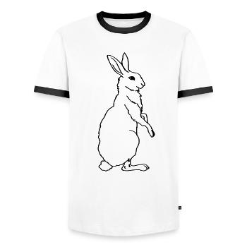 Hare, bunny, easter, easter bunny, illustration - Men's Ringer Shirt - white/black - Front - AI Model Female 172 light (172cm) & AI Model Male 178 dark (178cm)