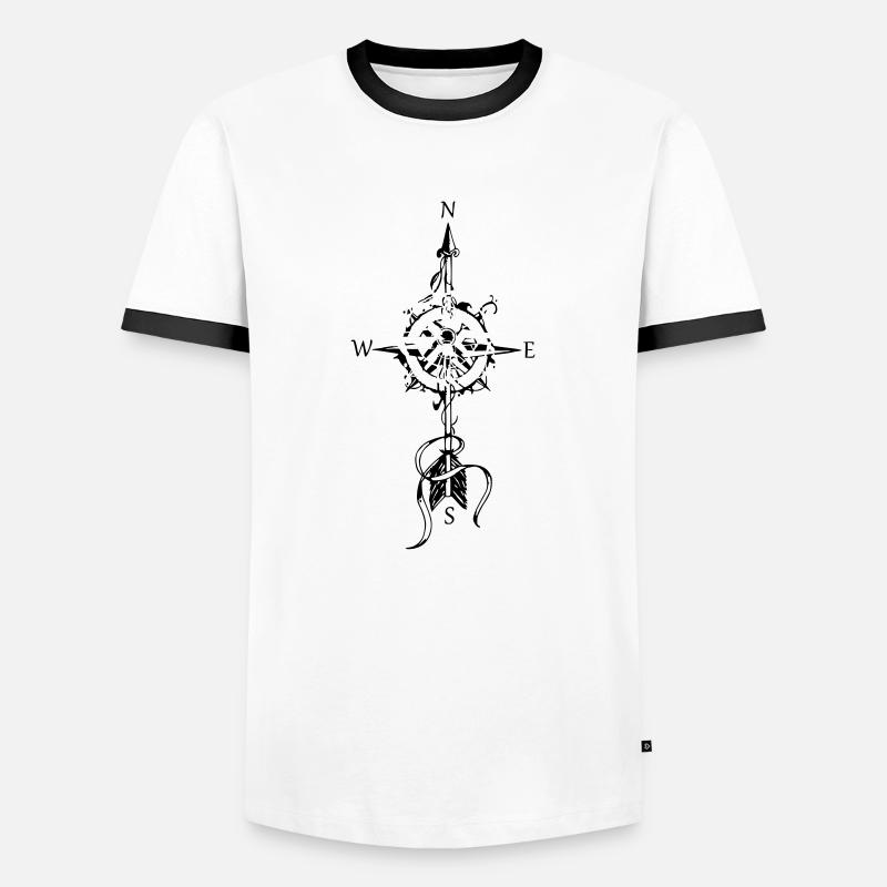 Kompass - Männer Kontrast-T-Shirt - Weiß/Schwarz