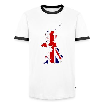 Vereinigtes Königreich Karte Silhouette und Flagge - Männer Kontrast-T-Shirt - Weiß/Schwarz - Vorne - AI Model Female 172 light (172cm) & AI Model Male 178 dark (178cm)