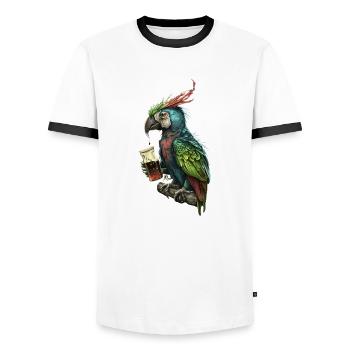 Lustiger Biertrinker, der coole Papagei - Männer Kontrast-T-Shirt - Weiß/Schwarz - Vorne - AI Model Female 172 light (172cm) & AI Model Male 178 dark (178cm)