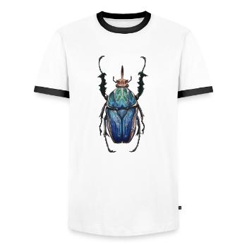 Big Beetle Stag - giant beetle deer - Men's Ringer Shirt - white/black - Front - AI Model Female 172 light (172cm) & AI Model Male 178 dark (178cm)