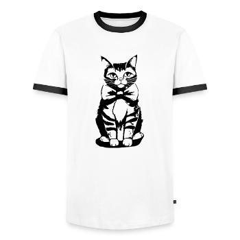 Katze mit fliege um den Hals - Männer Kontrast-T-Shirt - Weiß/Schwarz - Vorne - AI Model Female 172 light (172cm) & AI Model Male 178 dark (178cm)