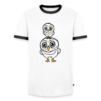 2 Owls Dad Mom Child Baby Family Mother Father - Men's Ringer Shirt - white/black - Front - AI Model Female 172 light (172cm) & AI Model Male 178 dark (178cm)