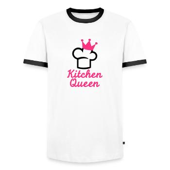 Kitchen Queen - Men's Ringer Shirt - white/black - Front - AI Model Female 172 light (172cm) & AI Model Male 178 dark (178cm)