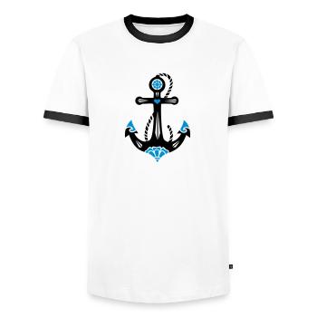 Anker, 23 Farben möglich, Tattoo Style, Maritim - Männer Kontrast-T-Shirt - Weiß/Schwarz - Vorne - AI Model Female 172 light (172cm) & AI Model Male 178 dark (178cm)