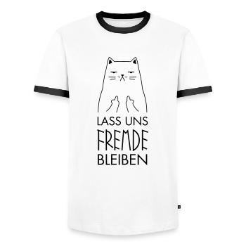 Lass Uns Fremde Bleiben - Katze Mittelfinger - Männer Kontrast-T-Shirt - Weiß/Schwarz - Vorne - AI Model Female 172 light (172cm) & AI Model Male 178 dark (178cm)