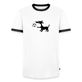 Hund frisst Ball - Männer Kontrast-T-Shirt - Weiß/Schwarz - Vorne - AI Model Female 172 light (172cm) & AI Model Male 178 dark (178cm)
