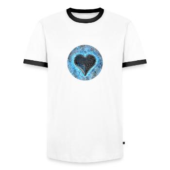 Glowing Heart /Spirit-Soul Collection - Men's Ringer Shirt - white/black - Front - AI Model Female 172 light (172cm) & AI Model Male 178 dark (178cm)