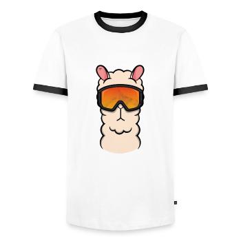Lama llama alpaka snowboard apres ski geschenk fun - Männer Kontrast-T-Shirt - Weiß/Schwarz - Vorne - AI Model Female 172 light (172cm) & AI Model Male 178 dark (178cm)