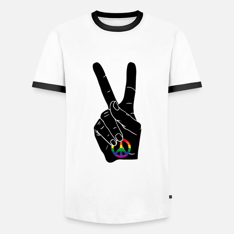 PEACE PEACEZEICHEN REGENBOGENFAHNE CSD - Männer Kontrast-T-Shirt - Weiß/Schwarz