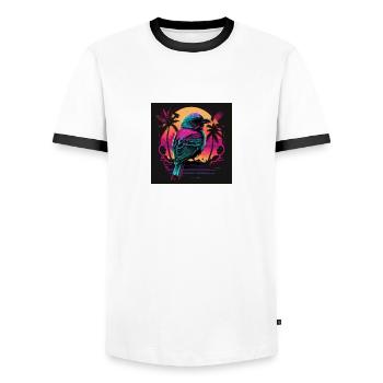 Bird with neon colors, synthwave / 80s - Men's Ringer Shirt - white/black - Front - AI Model Female 172 light (172cm) & AI Model Male 178 dark (178cm)