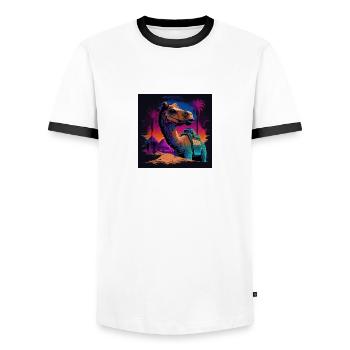 Camel aux couleurs néon, synthwave / 80s - T-shirt contrasté Homme - blanc/noir - Devant - AI Model Female 172 light (172cm) & AI Model Male 178 dark (178cm)