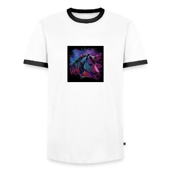 Zebra with neon colors, synthwave / 80s - Men's Ringer Shirt - white/black - Front - AI Model Female 172 light (172cm) & AI Model Male 178 dark (178cm)
