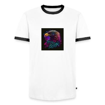 Eagle with neon colors, synthwave / 80s - Men's Ringer Shirt - white/black - Front - AI Model Female 172 light (172cm) & AI Model Male 178 dark (178cm)