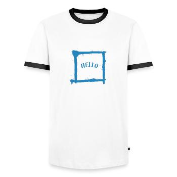 Minimalist Greeting - Men's Ringer Shirt - white/black - Front - AI Model Female 172 light (172cm) & AI Model Male 178 dark (178cm)