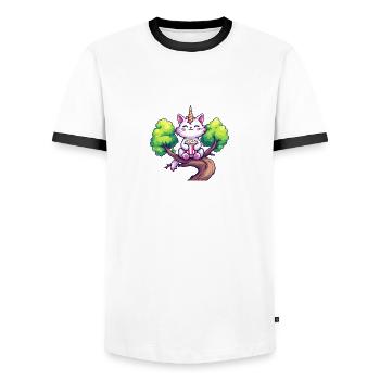 Einhornkatze - Männer Kontrast-T-Shirt - Weiß/Schwarz - Vorne - AI Model Female 172 light (172cm) & AI Model Male 178 dark (178cm)