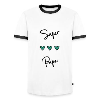 FÊTE DES PÈRES.BONNE FÊTE PAPA. PAPA. BONNE FÊTE - T-shirt contrasté Homme - blanc/noir - Devant - AI Model Female 172 light (172cm) & AI Model Male 178 dark (178cm)