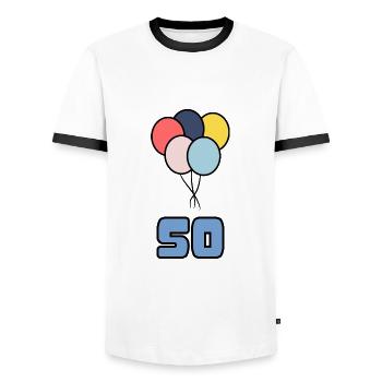 50. 50 ANS. 50e ANNIVERSAIRE. ANNIVERSAIRE 50 ANS. - T-shirt contrasté Homme - blanc/noir - Devant - AI Model Female 172 light (172cm) & AI Model Male 178 dark (178cm)