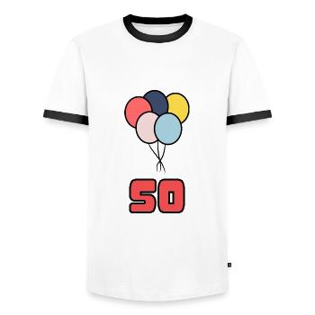 JAHRESTAG. ALLES GUTE ZUM GEBURTSTAG. ALLES GUTE ZUM GEBURTSTAG. - Männer Kontrast-T-Shirt - Weiß/Schwarz - Vorne - AI Model Female 172 light (172cm) & AI Model Male 178 dark (178cm)