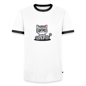 Ich renne mit Kaffee und Sarkasmus lustiger Kaffee - Männer Kontrast-T-Shirt - Weiß/Schwarz - Vorne - AI Model Female 172 light (172cm) & AI Model Male 178 dark (178cm)
