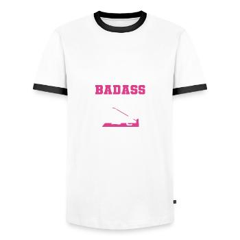 Badass Pilates Instructor. Pilate Teacher Gift - Men's Ringer Shirt - white/black - Front - AI Model Female 172 light (172cm) & AI Model Male 178 dark (178cm)
