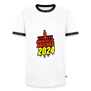Junggesellen Abschied 2024 - Männer Kontrast-T-Shirt - Weiß/Schwarz - Vorne - AI Model Female 172 light (172cm) & AI Model Male 178 dark (178cm)