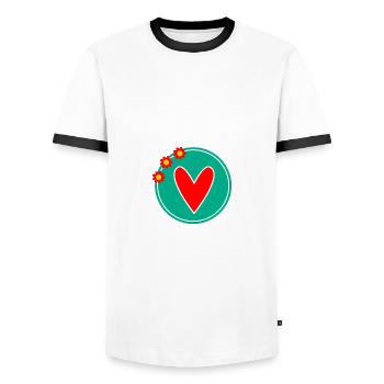 MAMA. MUTTERTAG. SCHÖNEN MUTTERTAG. ICH LIEBE DICH - Männer Kontrast-T-Shirt - Weiß/Schwarz - Vorne - AI Model Female 172 light (172cm) & AI Model Male 178 dark (178cm)