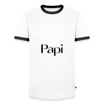 VATERTAG. ALLES GUTE ZUM GEBURTSTAG, PAPA. PAPA. ALLES GUTE ZUM GEBURTSTAG - Männer Kontrast-T-Shirt - Weiß/Schwarz - Vorne - AI Model Female 172 light (172cm) & AI Model Male 178 dark (178cm)
