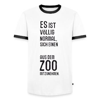 Pinguin aus dem Zoo Vogel Kuscheltier Antarktis - Männer Kontrast-T-Shirt - Weiß/Schwarz - Vorne - AI Model Female 172 light (172cm) & AI Model Male 178 dark (178cm)