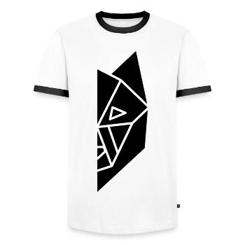 wolf half face2 - Männer Kontrast-T-Shirt - Weiß/Schwarz - Vorne - AI Model Female 172 light (172cm) & AI Model Male 178 dark (178cm)