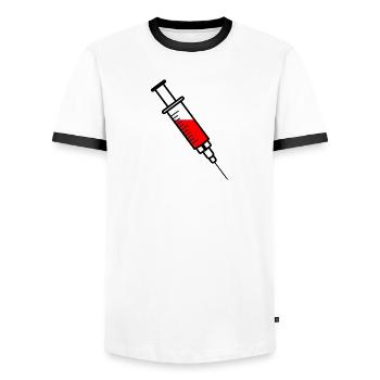 Impfspritze mit rotem flüssigem Medikament - Männer Kontrast-T-Shirt - Weiß/Schwarz - Vorne - AI Model Female 172 light (172cm) & AI Model Male 178 dark (178cm)