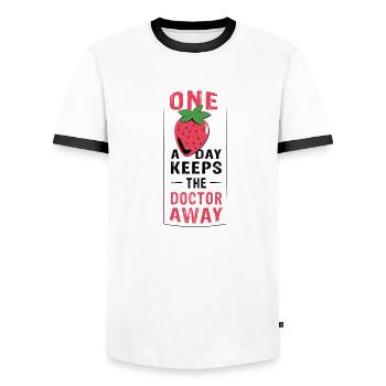 ONE strawberry a day keeps the doctor away - Men's Ringer Shirt - white/black - Front - AI Model Female 172 light (172cm) & AI Model Male 178 dark (178cm)
